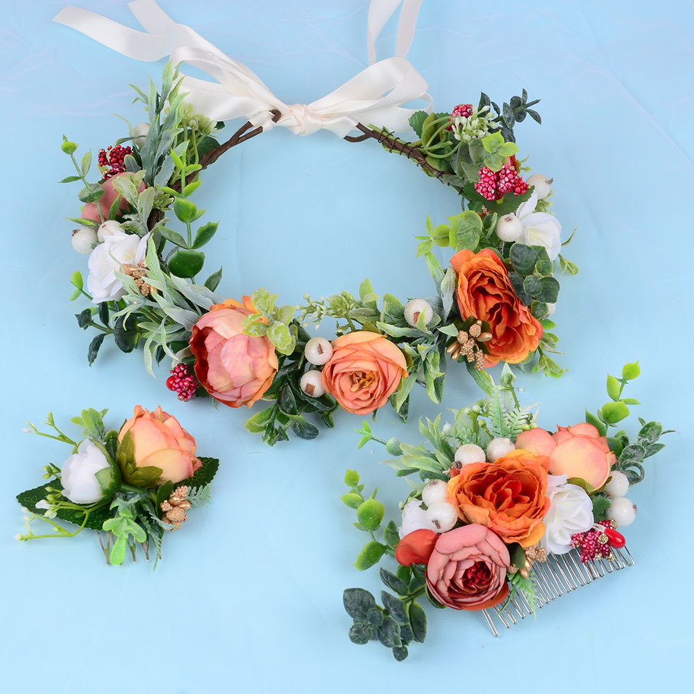 Women's Sweet Pastoral Flower Plastic Cloth Insert Comb Wreath display picture 8