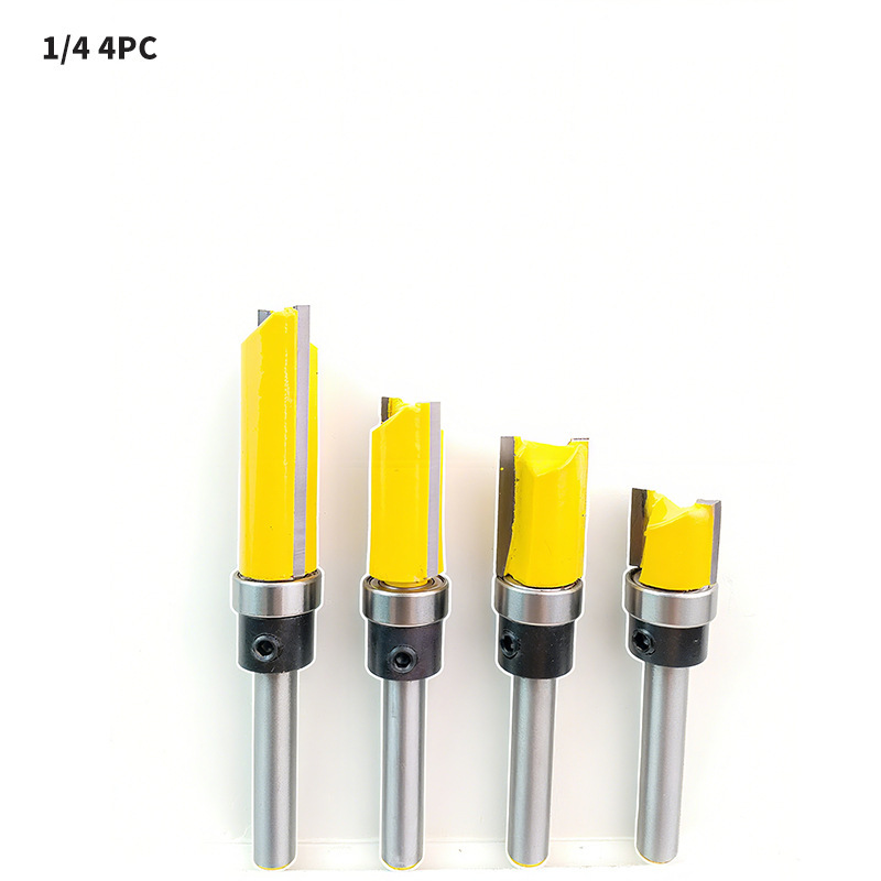 1/4柄仿型直刀带轴承木工铣刀具双刃轴承直刀雕刻刀修边刀开槽雕|undefined