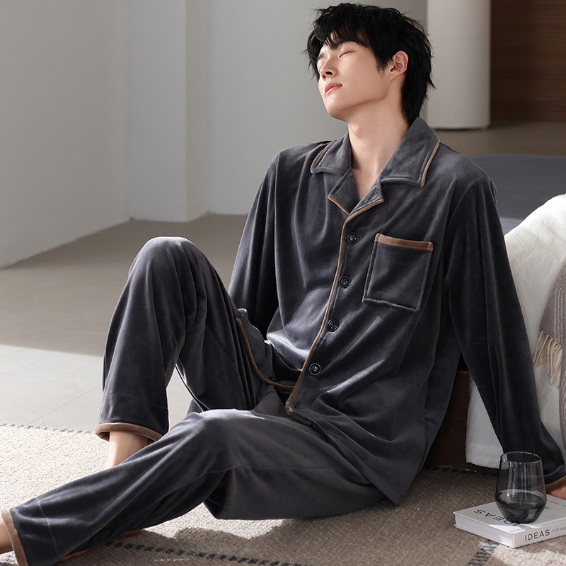 睡衣男士冬季珊瑚绒加厚加绒保暖男款秋冬海岛绒大码春秋款家居服