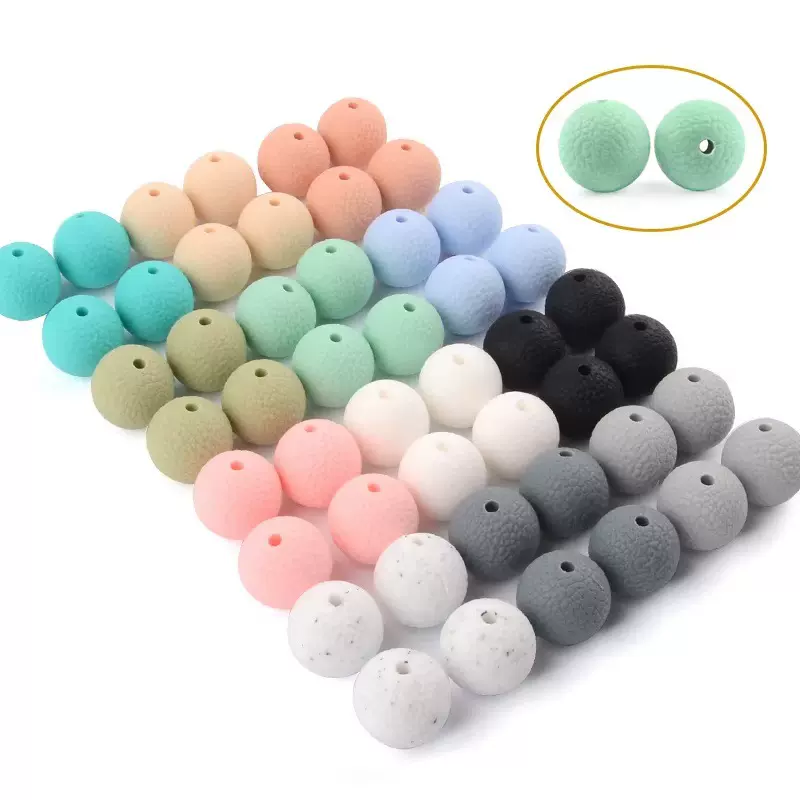 15mm荔枝纹硅胶珠子食品级糖果色牙胶珠DIY宝宝饰品配件磨牙胶珠