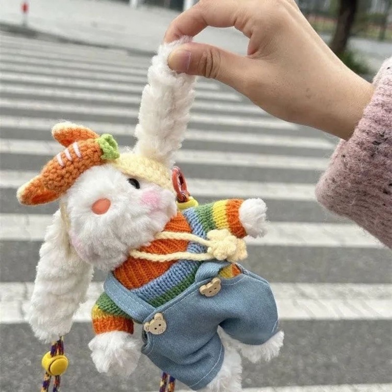 レインボーニンジンオーバーオール垂れ耳ウサギバッグペンダント漫画かわいいぬいぐるみキーホルダーギフト用|undefined