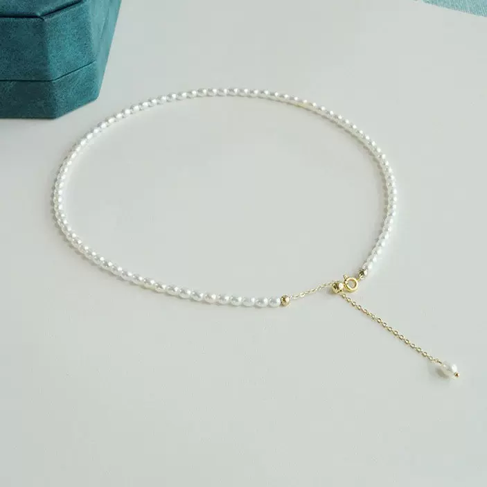 强光小米粒天然无核淡水珍珠抽拉调节项链女节日礼物爆款厂家直销