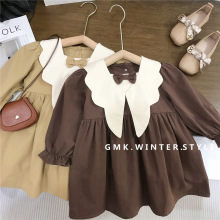 韩国童装春秋装连衣裙宝宝洋气儿童个性蝴蝶结森系文艺公主裙外贸