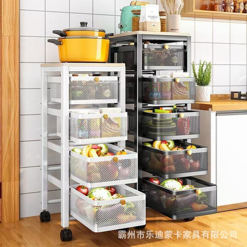 설치가 필요 없는 주방 다층 채소 보관용 바닥형 수납장, 틈새 다용도 서랍형 슬라이딩 선반