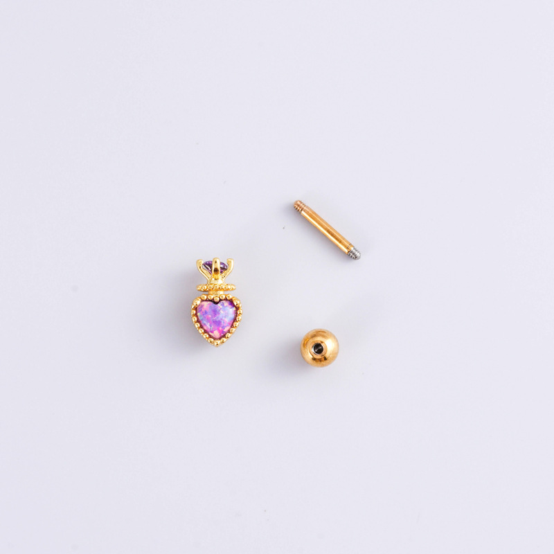 5g Weight 1 Piece 316L Stainless Steel  Copper Zircon Ear Cartilage Rings & Studs Heart Shape Waterproof Non Tarnish Surgical Steel