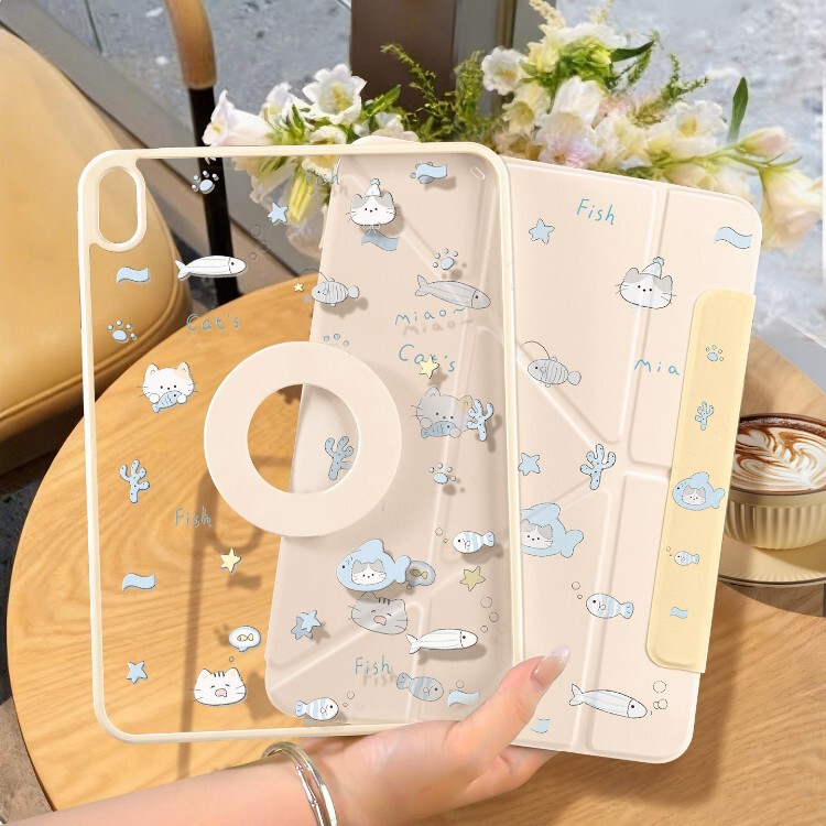 Small fish magnetic detachable protective case for iPad, suitable for iPad Air 8/7/6, rotating Pro 11inch Mini 7, 9th generation