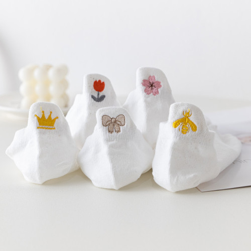 Women's Summer Short Socks, Thin Low-top Slipper Socks with Ear Design, Japanese Style Cotton Socks with Embroidery, Wholesale