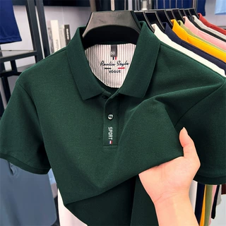 100%丝光棉男士夏季polo衫中年爸爸装短袖T恤上衣服纯色半袖高端
