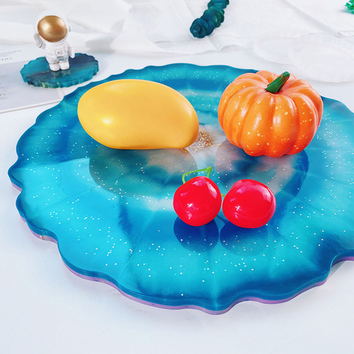 DIY large round fruit plate glue coaster silicone mold special-shaped tray coaster handle silicone mold