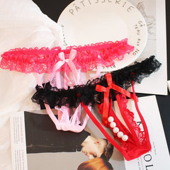 Lingerie butterfly knot lace pearl mesh sex underwear for couples with no removal teasing