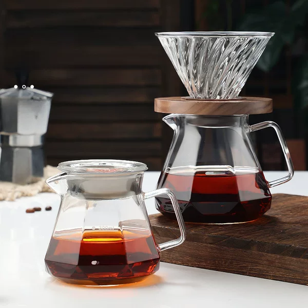 Coffee Pot Heat Resistant Glass Octagonal Diamond Coffee Pot Sharing Pot Drip Filter Cup Hand Coffee Pot suit