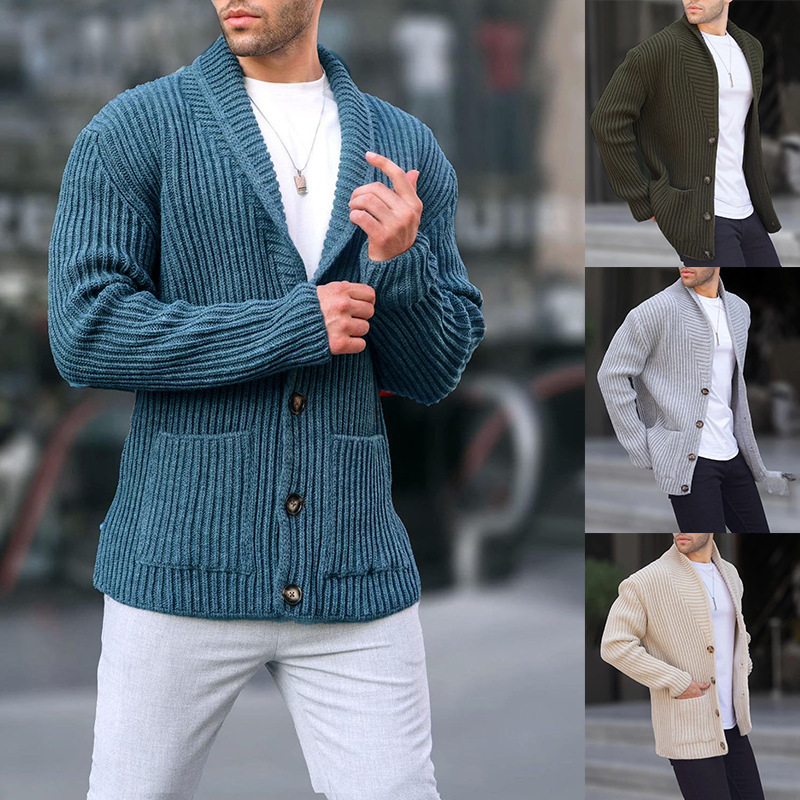 European and American cross-border Amazon Men's new cardigan sweater autumn and winter men's long-sleeved knitted sweater men's coat