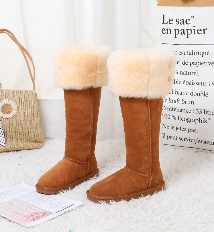 Libro rojo 2024 nuevo sobre la rodilla de alto cilindro Qian Songyi botas de nieve piel en una mujer invierno cálido alto algodón de nieve