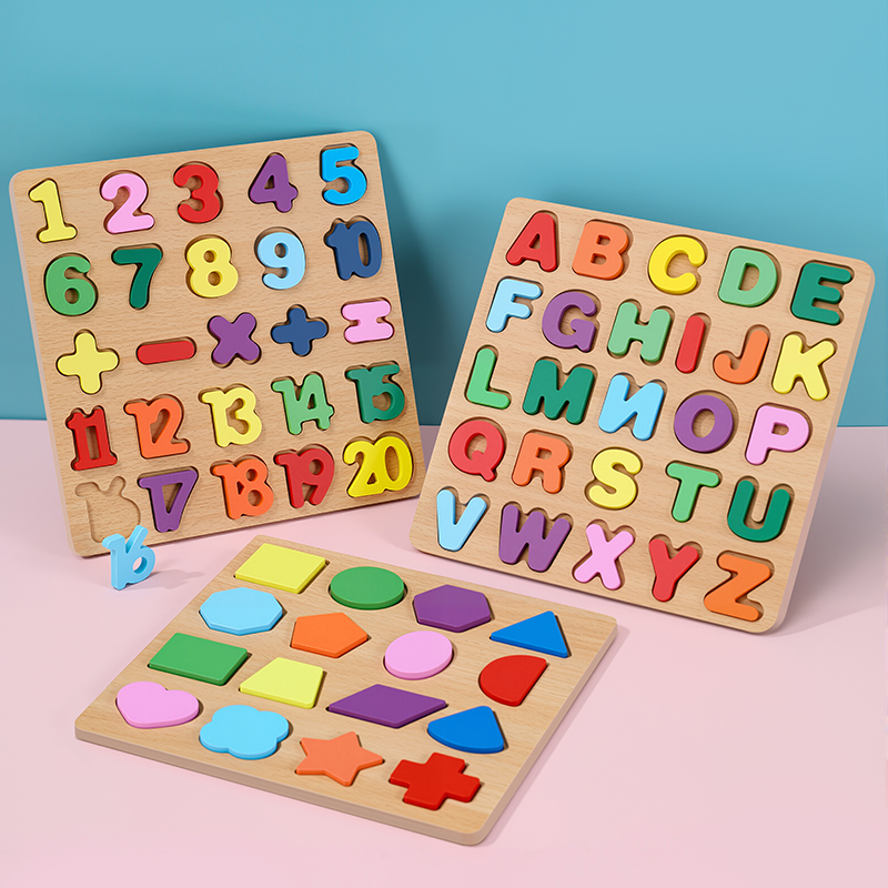 Rompecabezas de números de madera para niños, rompecabezas de letras, gráficos geométricos, juego cognitivo, agarre de mano, juguetes educativos de educación temprana
