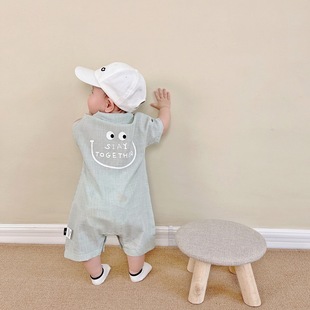 Ins Infant Crawling Clothes Summer New Small Plaid Jumpsuit Male and Female Baby Outing Clothes Kidsren's Short-Sleeved Harem Clothes