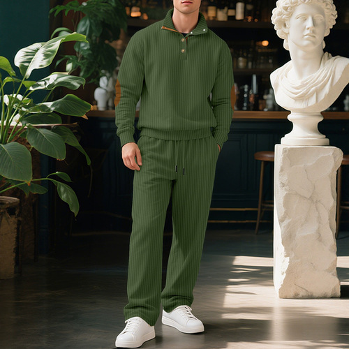 26 New European and American men's casual pants, stand-collar, all-match jacquard pit strip knitted sweater, autumn suit