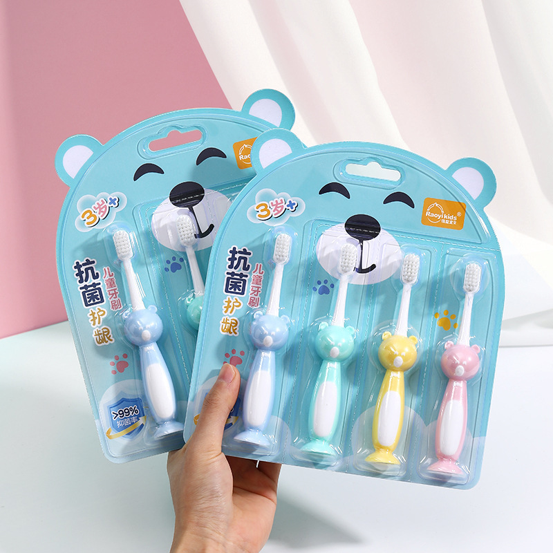 Cartoon Bear Children's Toothbrush Antibacterial 4 Pack 3-7 Years Old Cute Male and Female Baby Soft-Bristled Toothbrush Manufacturer Wholesale