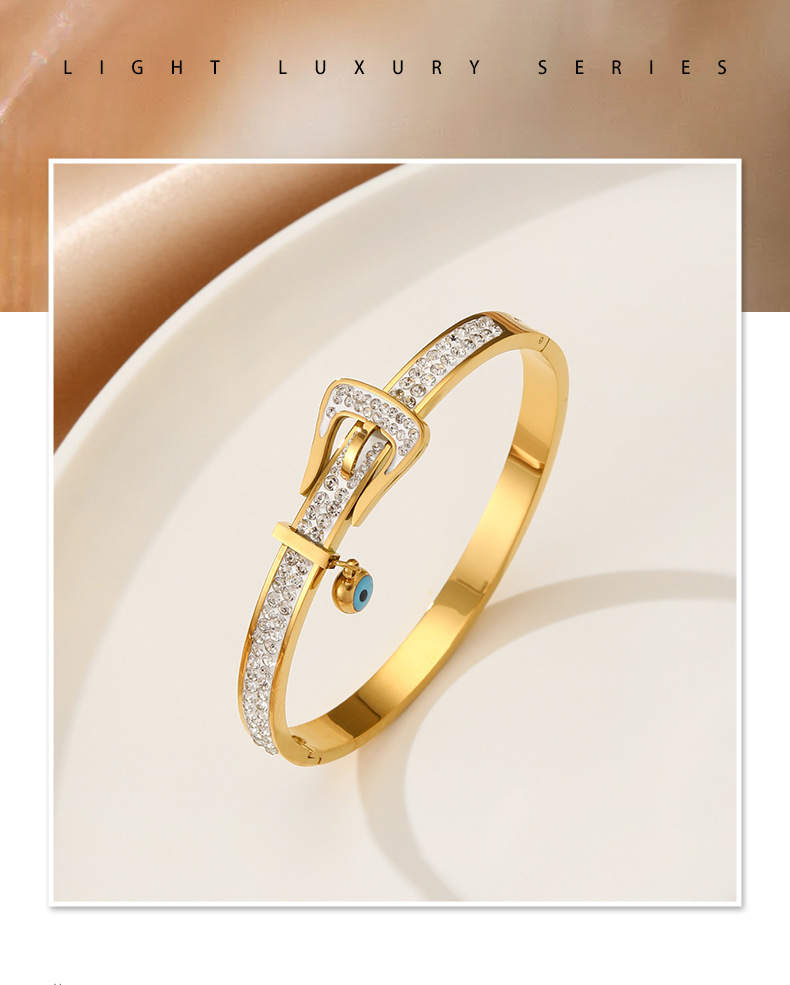 25g Weight Electroplated Gold Plating Process 18K Real Gold Plated Plating Material Bangle Classification 1 Piece Quantity Real Gold Plated Devil's Eye Titanium Steel Retro Waterproof Non Tarnish Titanium Steel Bangle