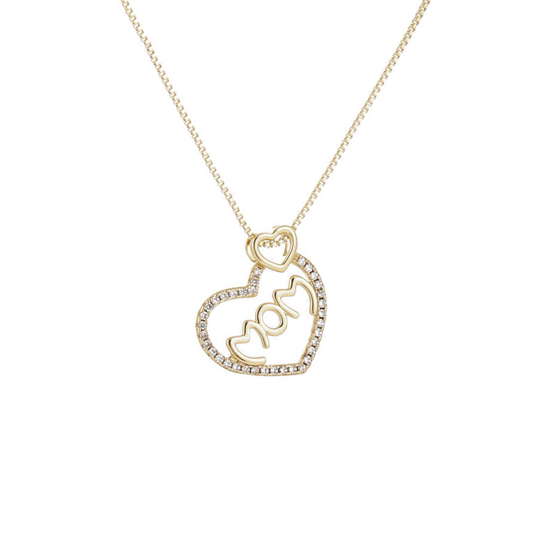 Bijoux Fête Des Mères Pendentif Mama En Forme De Coeur Collier En Zircon Incrusté De Cuivre display picture 1