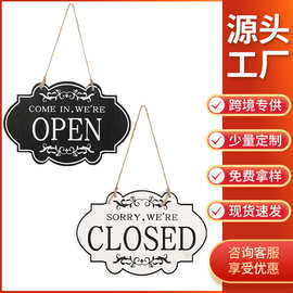 木质挂牌亚马逊双面门牌OPEN/CLOSED酒吧店铺装饰木制营业牌木艺