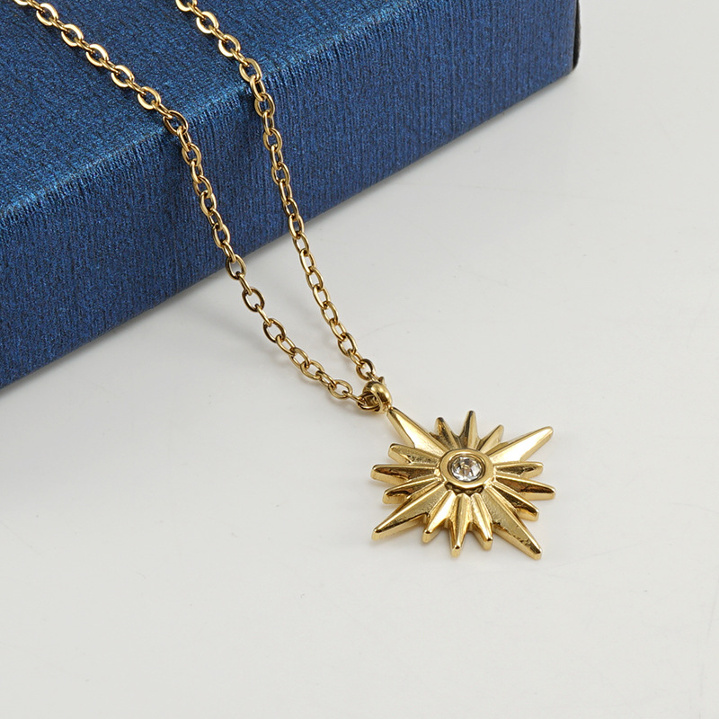 5g Weight PVD Coated Gold Plating Process Fashion Solid Color Titanium Steel Plating Inlay Zircon Pendant Necklace 1 Piece