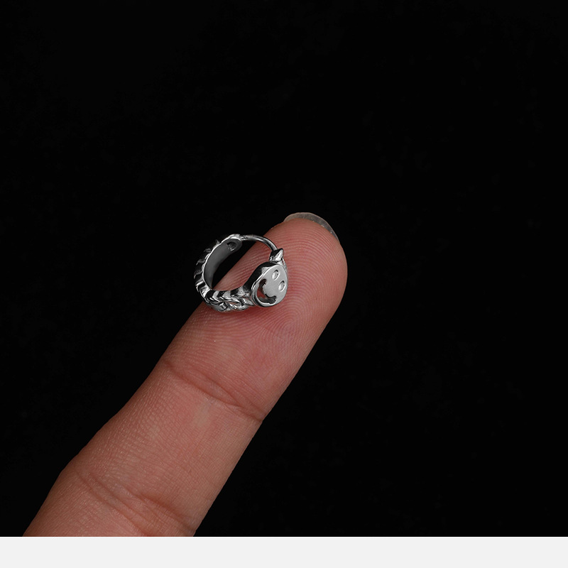 2021 Korean Style Smiley Face Hollow Out Stainless Steel Earrings for Men and Women Geometric Silver Earrings detail image 8