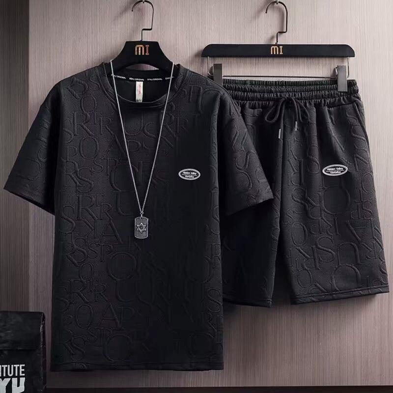Источник производитель шорты с короткими рукавами мужской летний ретро спортивный костюм большой размер мужской одежды с повседневным набором из двух частей
