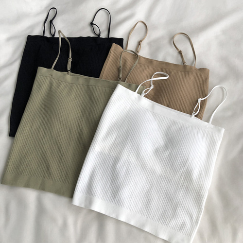 Waffle all-in-one vest with breast pads for women in summer slimming and versatile short style hot girl pure desire thin shoulder straps