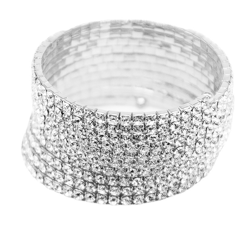 Pulsera de diamantes de imitación de moda europea y americana personalidad de las mujeres exagerada simple pulsera de diamantes de imitación de múltiples capas accesorios Pulsera