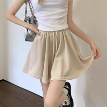 新款芭蕾风休闲三分短裤女夏季小个子灰色高腰运动A字百褶阔腿裙