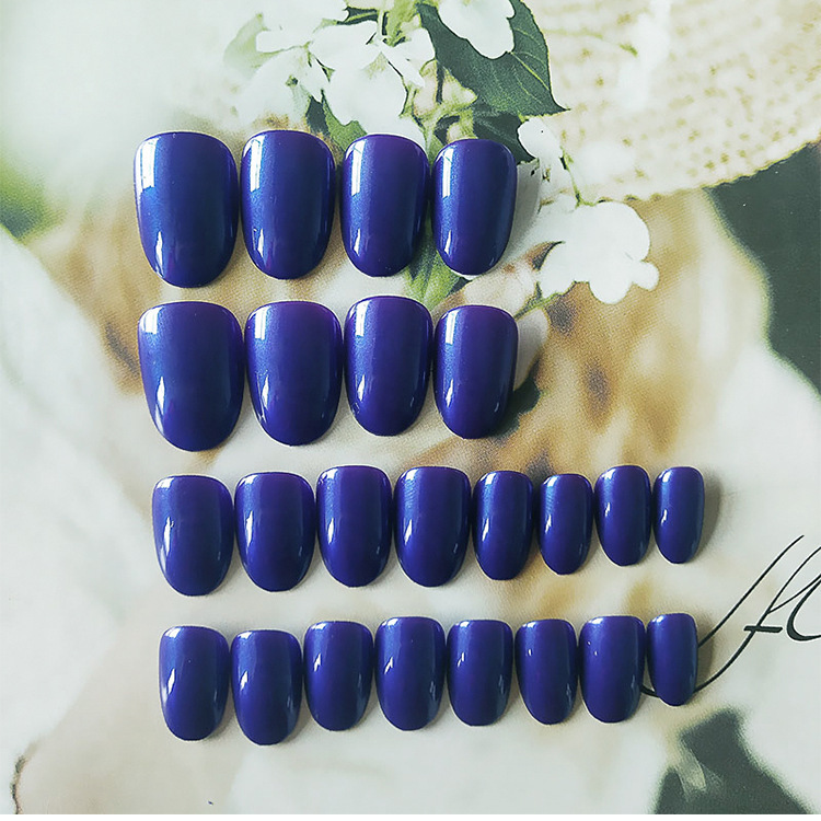 Venta caliente transfronteriza, color puro simple, uñas portátiles, parche corto de uñas de alta calidad, uñas postizas azules al por mayor