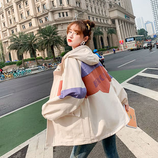 Spring and Autumn Korean Style Loose Bf Student Color-Blocking Versatile Workwear Trench Coat Women's Casual Baseball Jacket Harajuku Outerwear Trendy