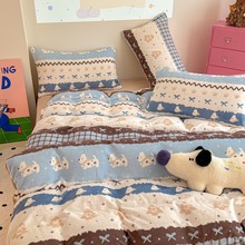 新款ins卡通可爱少女心加厚保暖牛奶绒四件套双面珊瑚绒冬季三件t