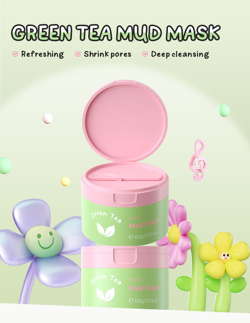 Cross-border fenyi Green Tea Mud Mask 100g(Indonesian Version) Cleansing, Hydrating and Moisturizing Skin Care Product Manufacturer in stock undefined