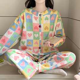 新款空气棉夹层睡衣女秋冬季甜美长袖开衫套装加厚保暖家居服批发