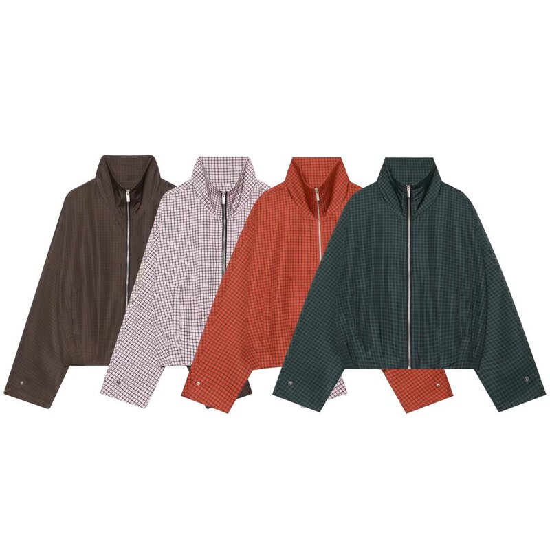 Za Foreign Trade Wholesale European and American Style Women's Clothing Pleated Hem Plaid Bomber Jacket 6318268