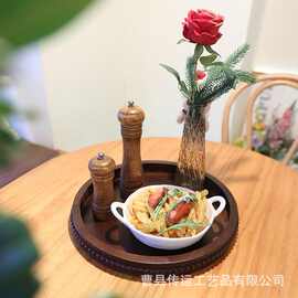 美式复古托盘  木制高级感多用途托盘  家用客厅圆形木托盘