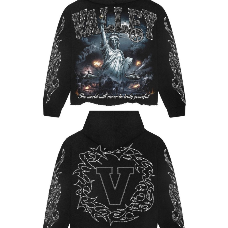 工場直販の新しいVALLEYプリントスウェットシャツ、ポケットなし、フード付き、図面付きトップス卸売|undefined