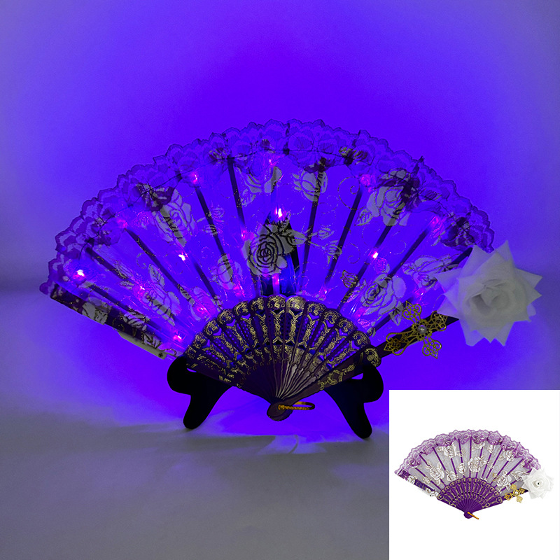 Ventilador de danza luminoso LED tricolor gradiente de seda larga doble cara props de espectáculo de escenario de danza china ventilador luminoso de seda larga