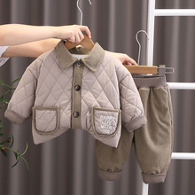 儿童棉服套装 2024新款秋冬款男女童韩版个性运动加绒两件套潮流