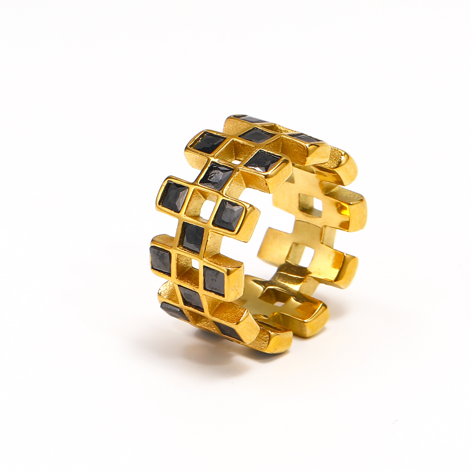 Titanium Steel 18K Gold Plated Vintage Style Geometric Color Block Rhinestones Rings display picture 4