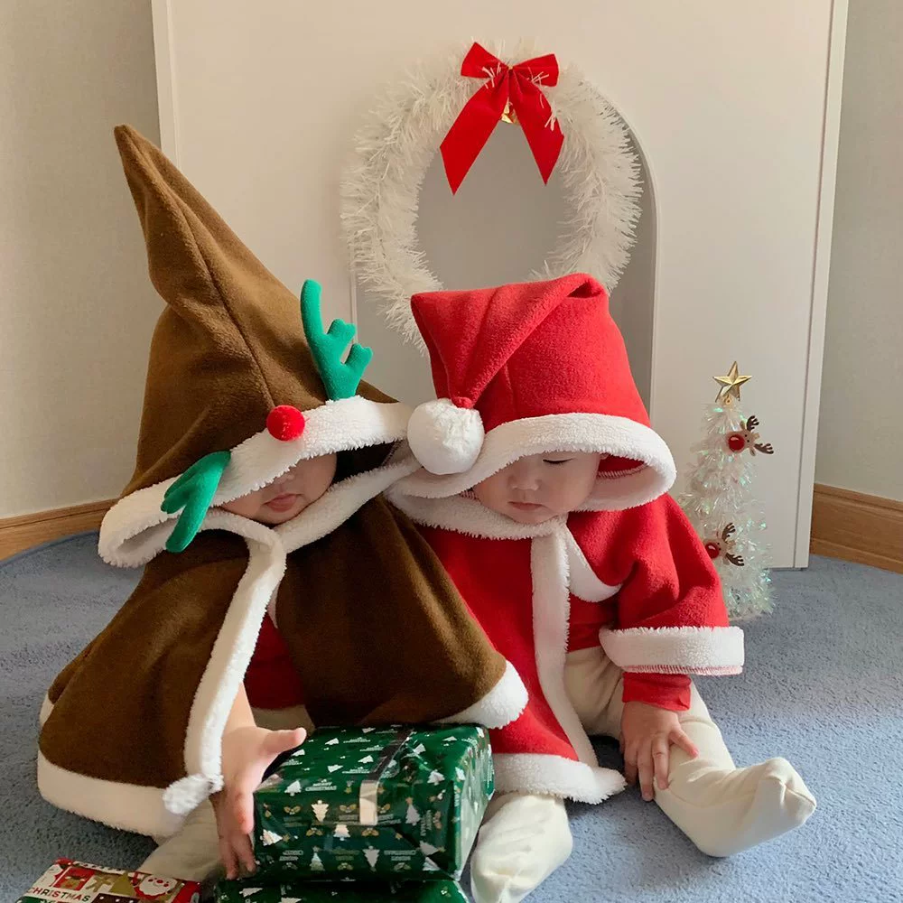 Ins k-стиль детский утолщенный рождественский плащ 25, осенне-зимний новый стильный теплый прогулочный плащ для младенцев и малышей на флисовой подкладке