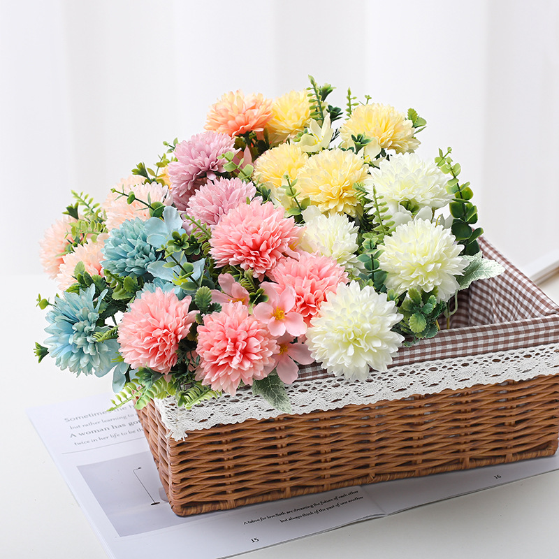 仿真花毛料球菊花束婚慶用品家居客廳裝飾攝影道具插花廠家批發