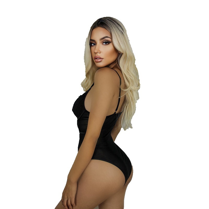 Body de lencería sexy con encaje para mujer, camisola seductora de malla transparente ajustada y a la moda, ajustada y seductora.