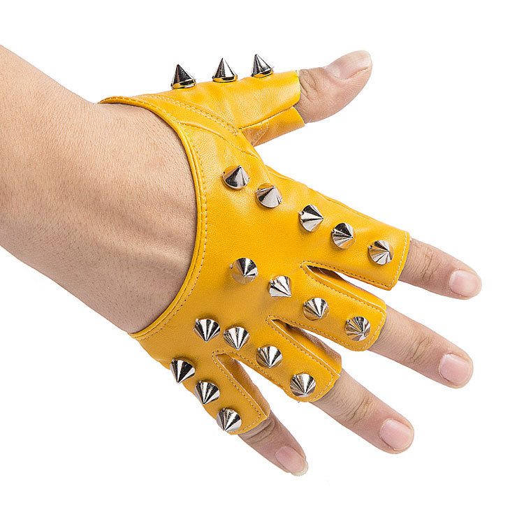 Medio dedo guantes hombres y mujeres punk hip hop remache medio dedo guantes de cuero dedo abierto rendimiento etapa romper guantes de baile