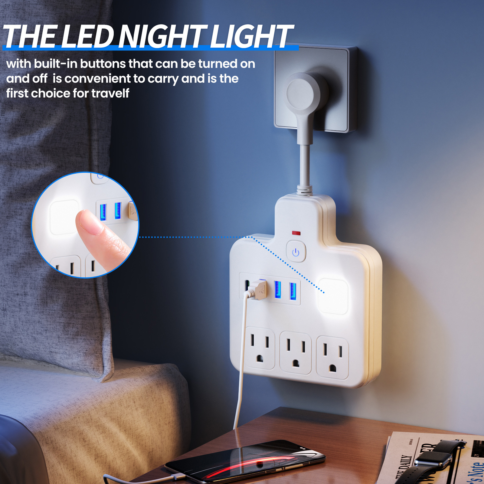 Especial transfronterizo para el estándar estadounidense, EE. UU., EE. UU., EE. UU., EE. UU., La placa de conexión canadiense está enchufada, una vuelta, tres LED, toma de conversión USB estándar de EE. UU.