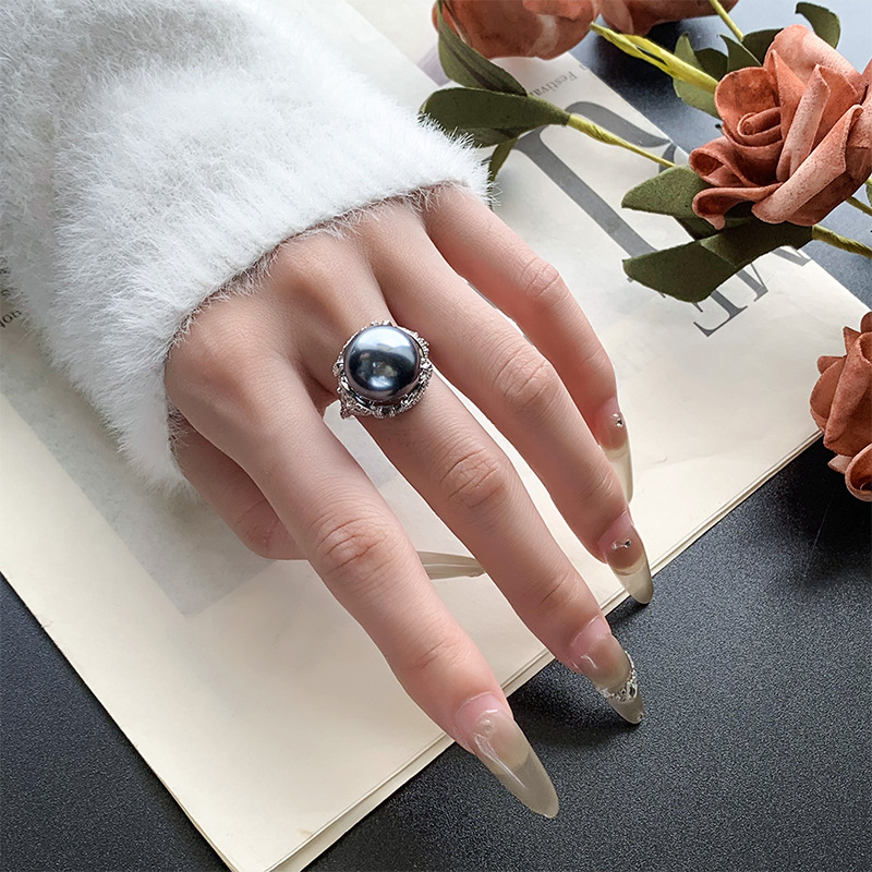2024 nuevo estilo Zhuang Shengsheng joyería cobre chapado en platino perla anillo retro de alta calidad mujer 14mm al por mayor