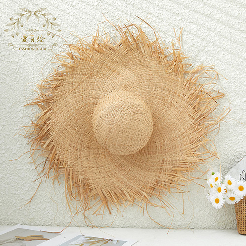 2024 New Rhubarb Straw Hat Summer Versatile Sunshade Hat for Women Beach Hat Foldable Travel Vacation Hat
