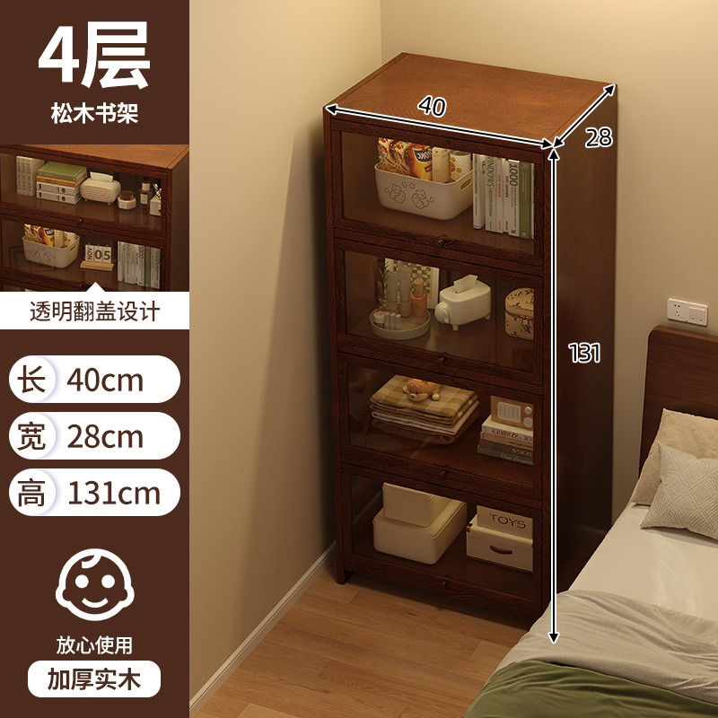 Mesita de noche de madera maciza estantería estante de piso a techo hogar a prueba de polvo gabinete de exhibición gabinete de almacenamiento dormitorio junto a la cama pequeña estantería