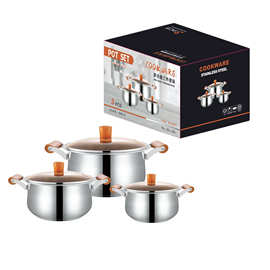 跨境不锈钢套锅榉木柄3/4/5件套加厚礼品家用蒸煮锅大容量锅具Pot